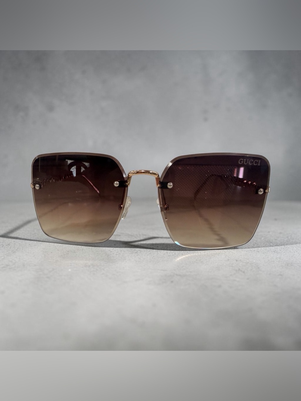 Brown Gradient Rimless Square Sunglasses - Picture 5 of 6